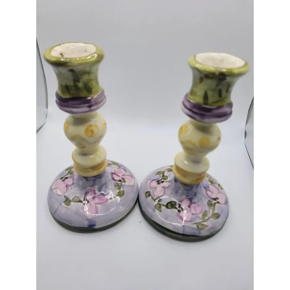 Handmade Pottery Candle Holders Pair